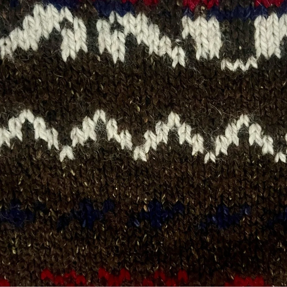 Vintage Wool Sweater Brown/Red Men Medium Fair Isle Nordic Thick Knit Snowflakes